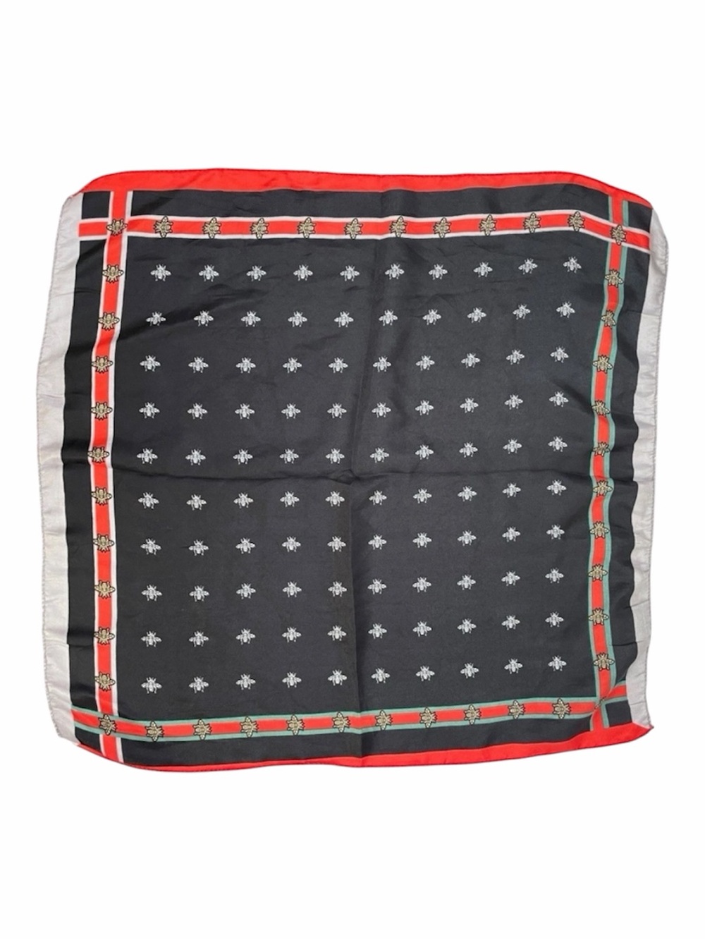 Vintage Unbranded Silky Satin Square Scarf Neckerchief -Bee & Web Stripe Pattern